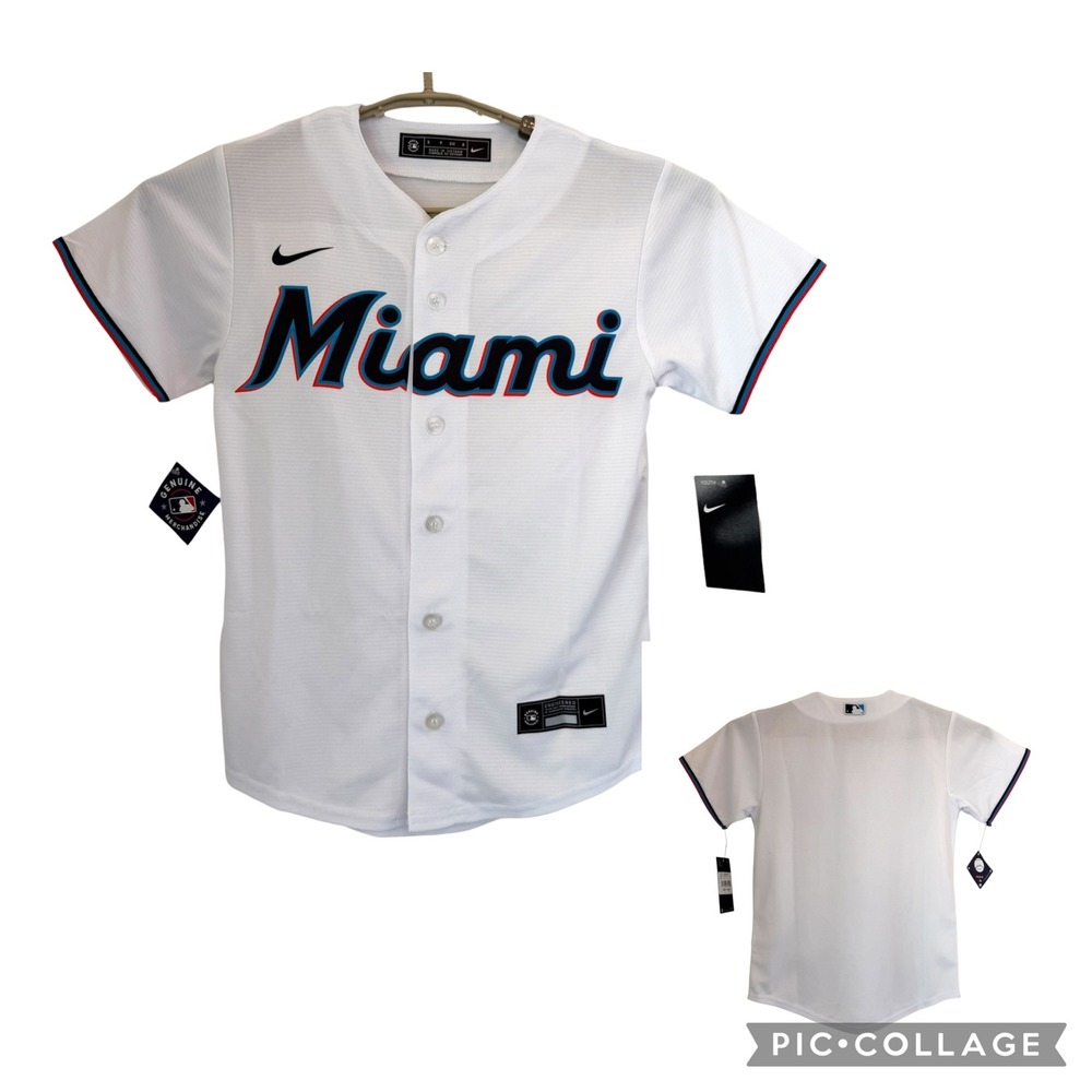 Nike Miami Marlins White Baseball Jersey Youth Small 8 9Z3B7ZWAB-MIA MLB NEW